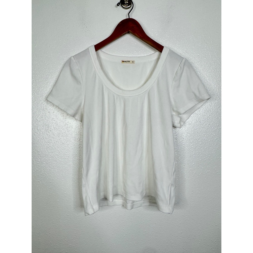 Marine Layer Women XL White Ribbed Scoop Neck Short Sleeve T-Shirt Cotton Modal